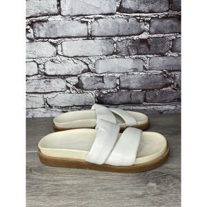 Humanoid White Leather Platform Strap Slides Wedge Sandals Women Sz 39EU/8.5M US